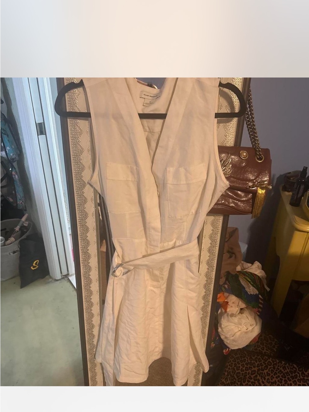 Club Monaco white Sleeveless V-Neck Belted dress